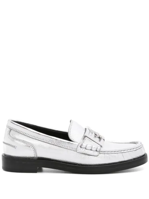 FENDI Baguette metallic leather loafers Silver 8D8450VH6