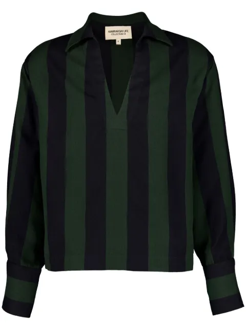 Marrakshi Life V-neck striped blouse Green C14034