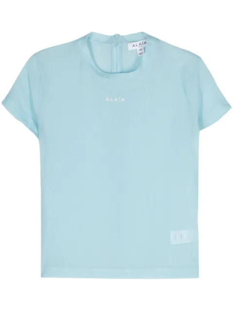 Alaïa rubberised-logo mesh T-shirt Blue AA9H04405T588