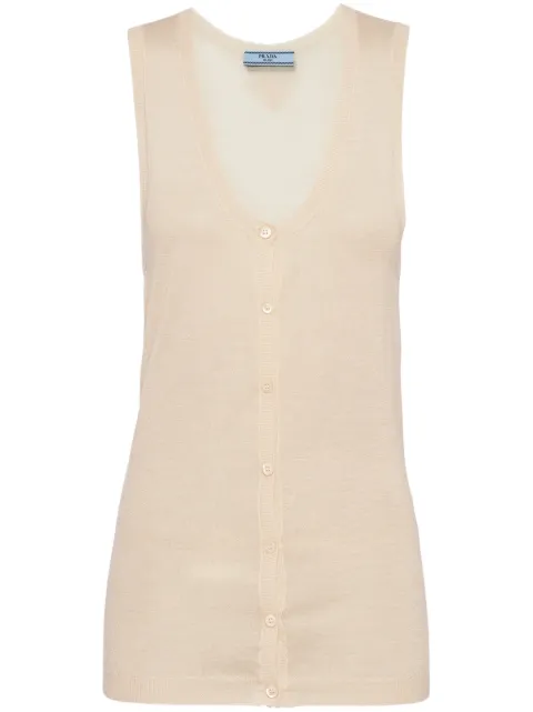 Prada buttoned cashmere tank top Neutrals P29B04SOOO14OQ