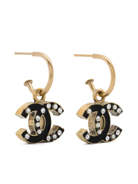 CHANEL Pre-Owned 2007s CC-logo drop earrings Black 1501574