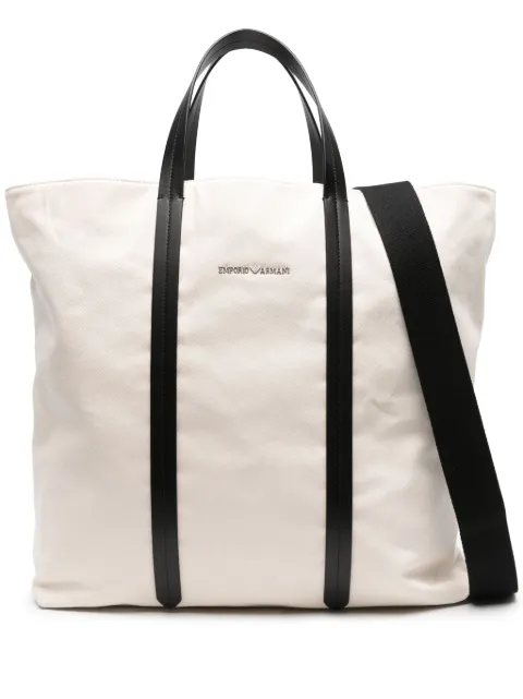 Emporio Armani logo-plaque cotton tote bag White Y4N364YQ36E