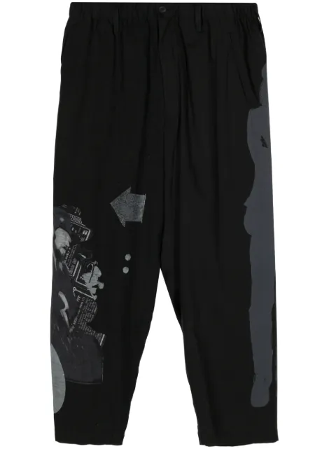 Yohji Yamamoto elasticated-waist printed trousers Black HSP55822