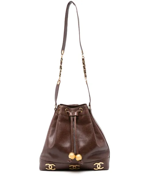 CHANEL Pre-Owned 1990s Triple CC leather bucket bag Brown CHANELSECCHIELLOMARRONE