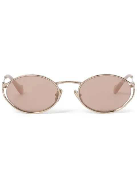Miu Miu Eyewear Logo oval-frame sunglasses Gold SMU52YC054EZVN