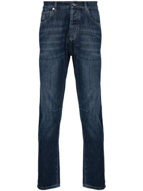 Brunello Cucinelli Solomei-embroidered tapered jeans Blue M0Z37X1290C1468