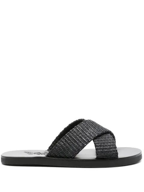 Ancient Greek Sandals Bios straw slides Black BIOSRAFFIABLACK
