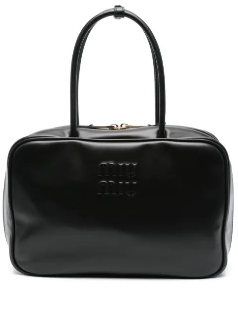 Miu Miu logo-embossed leather shoulder bag Black 5BB117VMON2CRW