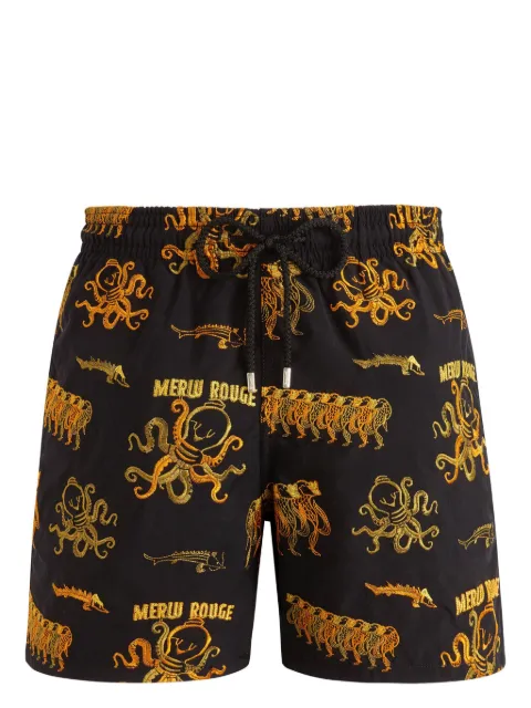 Vilebrequin octopus-embroidered drawstring swim shorts Black MISAC630