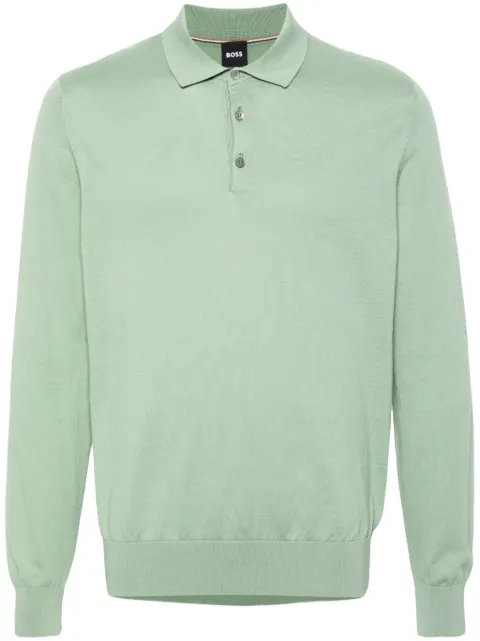 BOSS long-sleeve cotton polo shirt Green 50506025