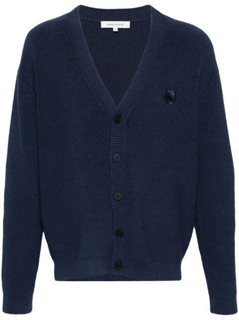Maison Kitsuné fox head-patch V-neck cardigan Blue MM00506KT1098
