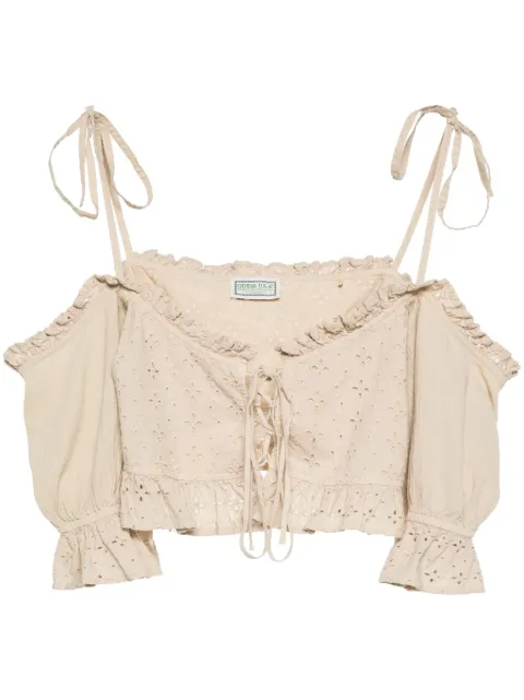 GUESS USA broderie-anglaise crop top Neutrals W4GH03WEUC0