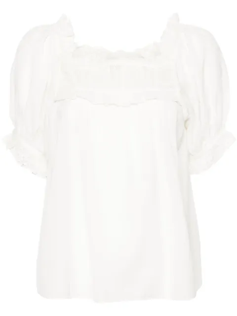 DÔEN Frances lace-detailed puff-sleeve blouse White 1011705L