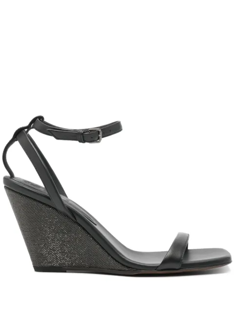 Brunello Cucinelli 90mm leather wedge sandals Black MZSKC2668C101