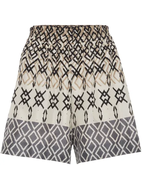 Brunello Cucinelli geometric-pattern silk shorts Brown MP00SP8713C6001