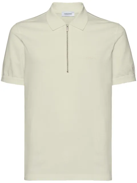 Ferragamo logo-embroidered half-zip polo shirt Green 772643