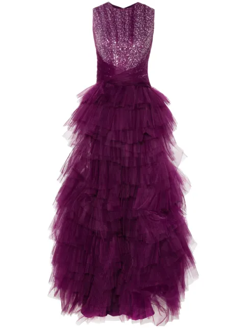 Gemy Maalouf sequin-embellished ruffled gown Purple EDW241863LD