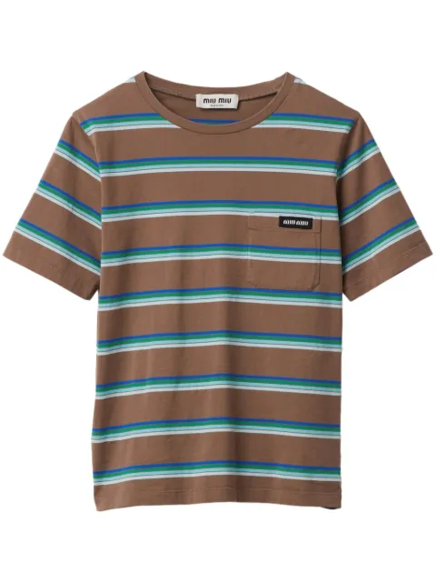 Miu Miu logo-patch striped T-shirt Brown MJN537SOOO14RT