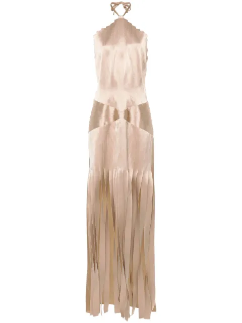 Alberta Ferretti pleated halterneck gown Neutrals AEF241M04420134
