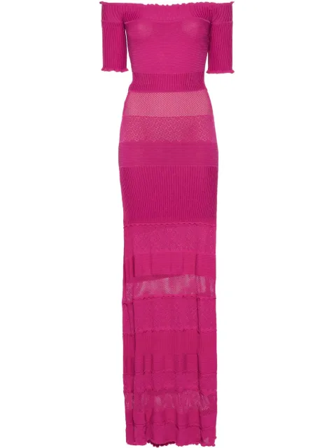 Gemy Maalouf off-shoulder knitted long dress Pink LPS237017MD