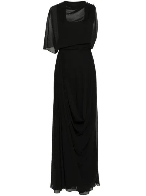 Gemy Maalouf single-sleeve draped gown Black EDPF231856LD