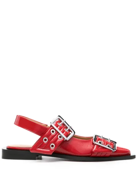 GANNI Wide Welt buckled ballerina shoes Red S2843