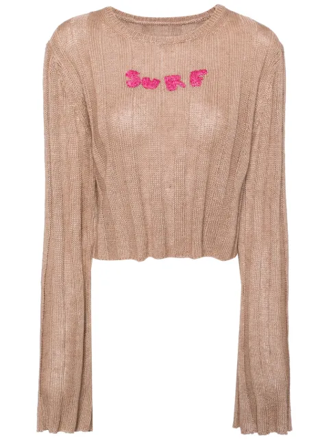 Stockholm Surfboard Club embroidered-motif linen jumper Brown U2000007B40