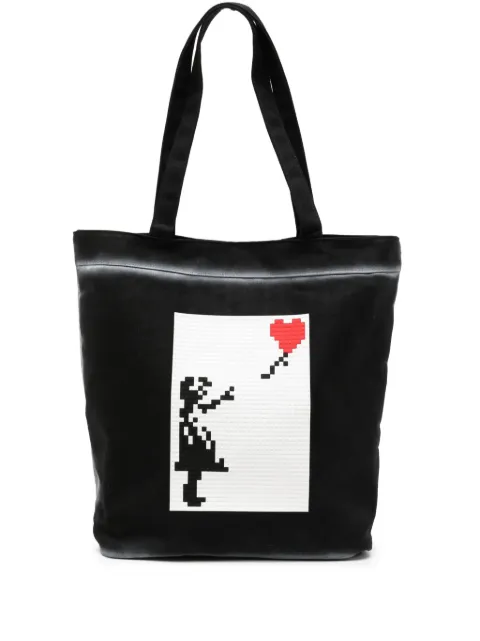 Mostly Heard Rarely Seen 8-Bit Floating Heart cotton tote bag Black MHEB02BDA03