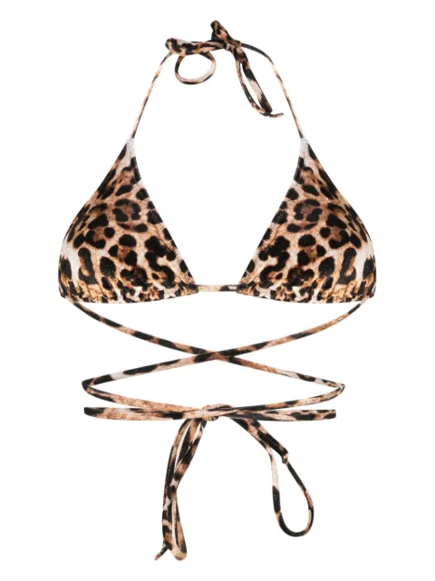 VETEMENTS leopard-print velour bikini top Brown WE64SW300L