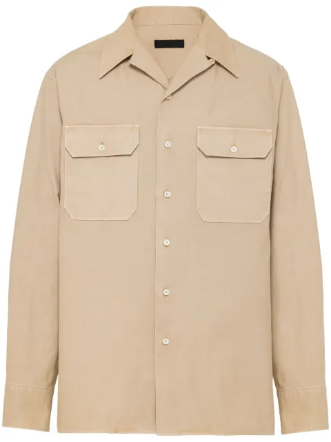 Prada appliqué-logo cotton shirt Neutrals SC764SOOO14JU