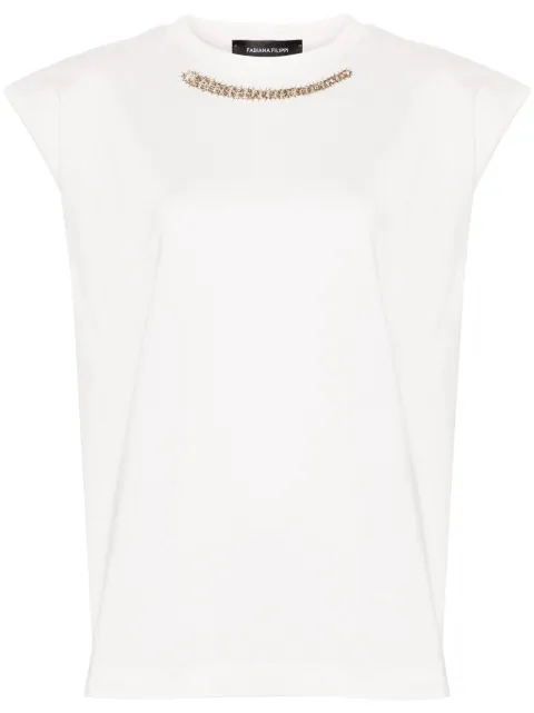 Fabiana Filippi beaded cotton T-shirt White JED274F094H4750000
