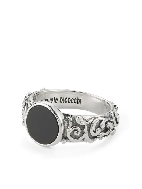 Emanuele Bicocchi arabesque engraved chevalier ring Black EA4B