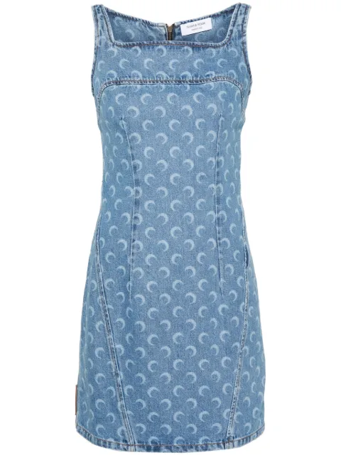 Marine Serre Crescent-Moon-print mini dress Blue WDR056ACDEN0001