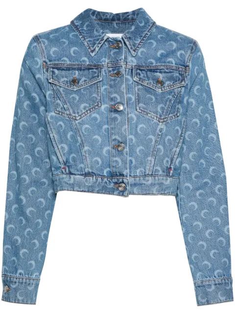 Marine Serre Crescent-Moon-print denim jacket Blue WJA041ACDEN0002