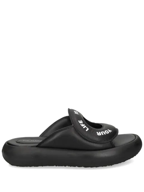Vic Matie slogan-print leather slides Black 1E1208DC08C070101