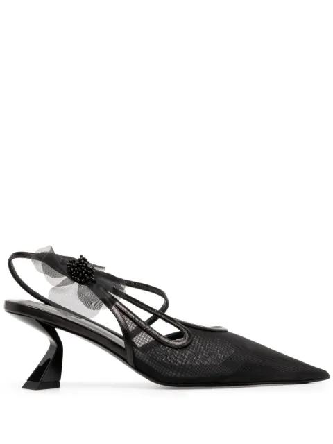 Nensi Dojaka 65mm faux-flower leather pumps Black ND24SSPCW42045A19020