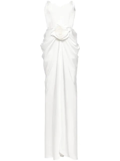 Ana Radu floral-appliqué draped gown White 40941