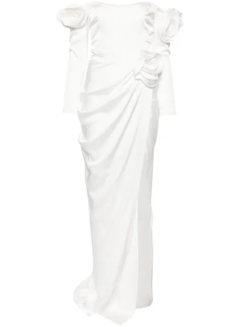 Ana Radu floral-appliqué draped gown White 40955