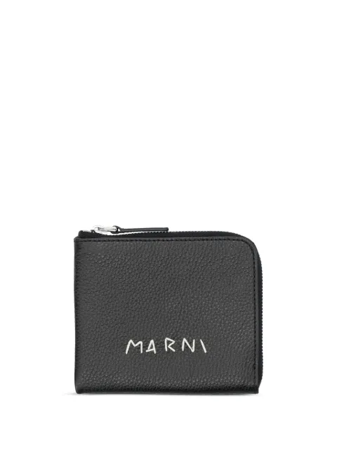 Marni leather zip-around wallet with mending-embroidery Black PFMI0095Q0P6533
