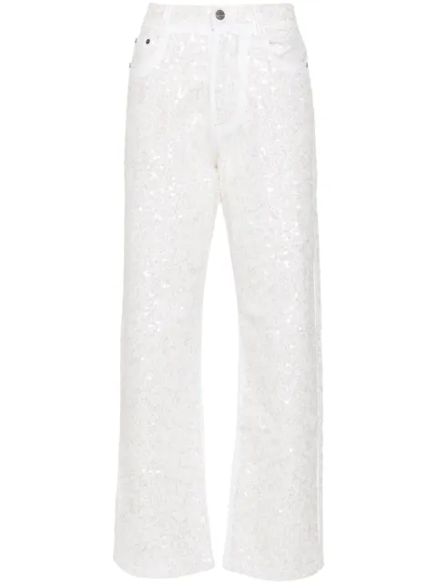 P.A.R.O.S.H. Guff sequin-embellished straight jeans White GUFFD230726