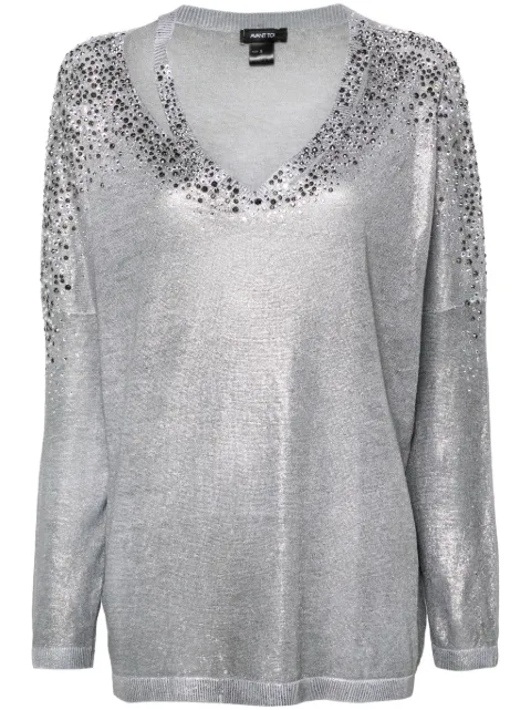Avant Toi crystal-embellished V-neck jumper Grey 224SD1831LCAVLBH