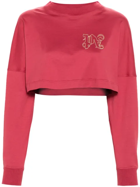Palm Angels monogram-embroidered cropped T-shirt Red PWAB023F24JER0022716