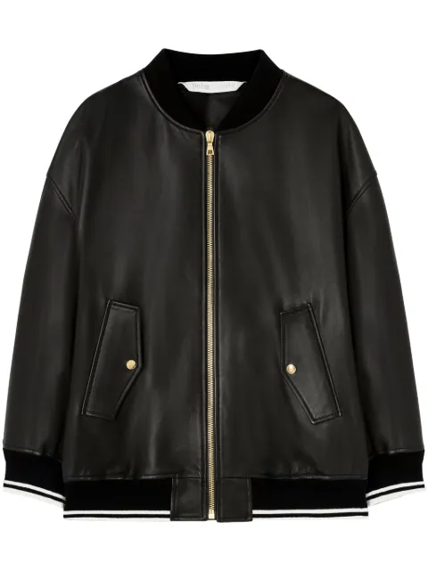 Palm Angels logo-print leather bomber jacket Black PWJA034F24LEA0011003