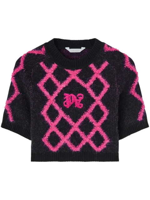 Palm Angels Monogram argyle-pattern crop top Blue PWHT020F24KNI0014632