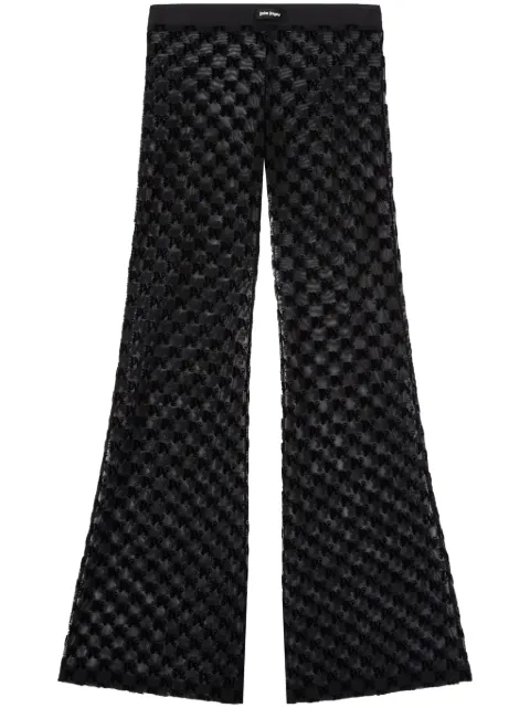 Palm Angels semi-sheer monogram flared trousers Black PWCA101F24FAB0011010