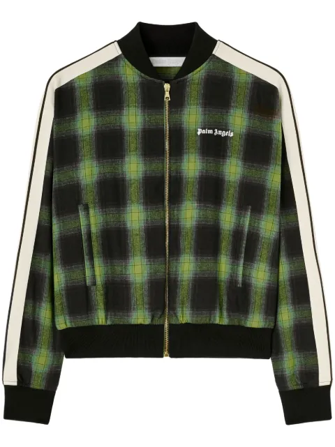 Palm Angels logo-embroidered plaid bomber jacket Green PWBD058F24FAB0015503