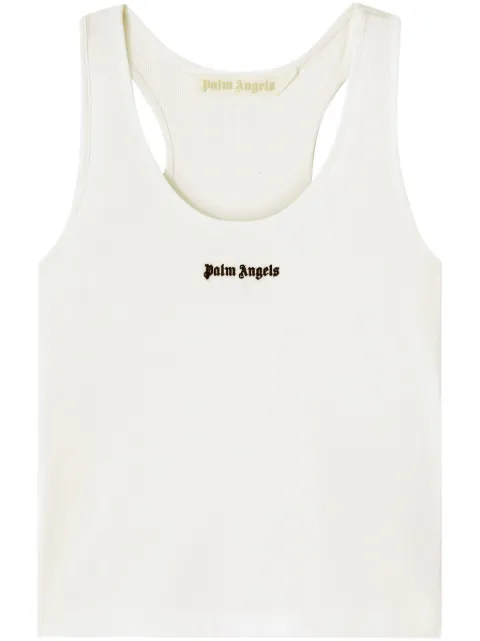 Palm Angels logo-embroidered ribbed tank top White PWAC020C99FAB0010110