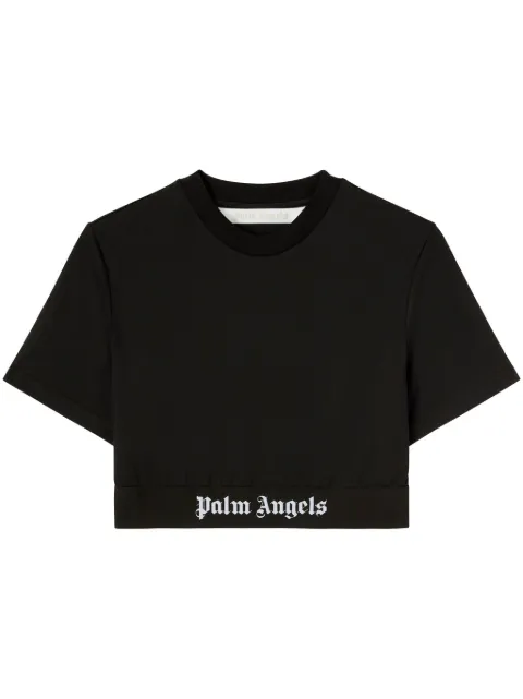 Palm Angels logo-underband cropped T-shirt Black PWAA067C99JER0011010