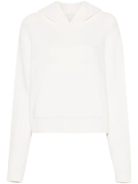 Palm Angels curved logo knitted hoodie Neutrals PWHU012F24KNI0010161