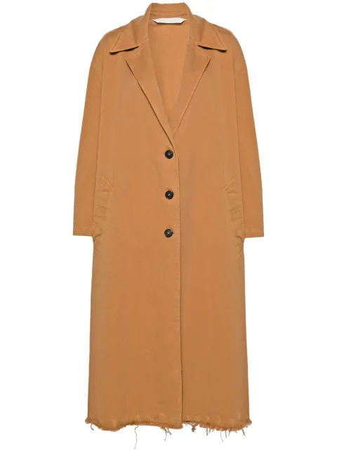 Palm Angels raw cut-hem single-breasted coat Brown PWER024F24FAB0016460